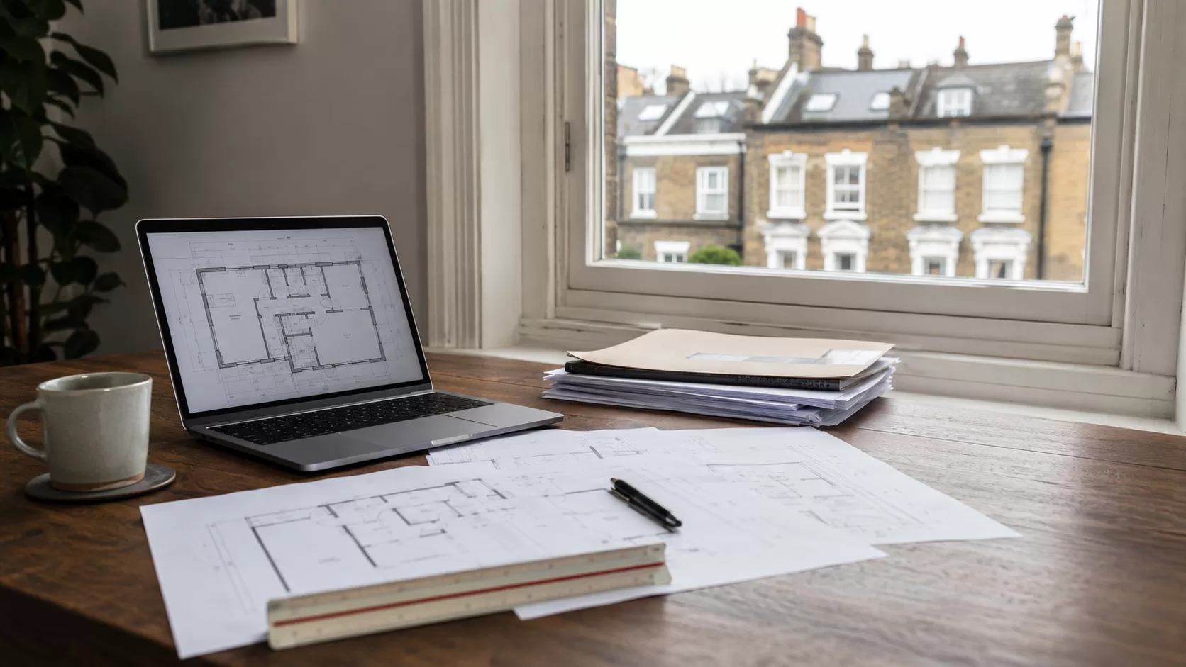 Architectural drawings and property documents being reviewed for a remote Land Registry compliant lease plan